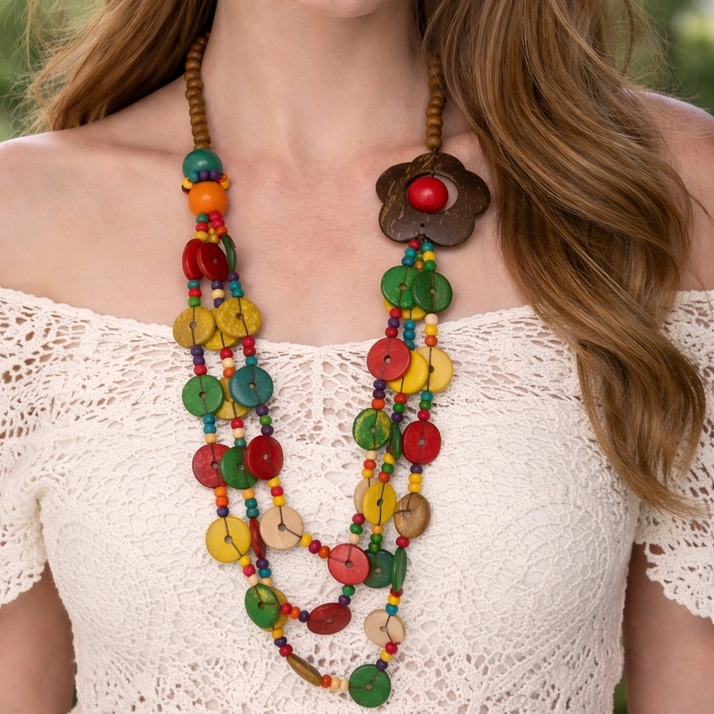 Multicolor Wooden Bead Necklace